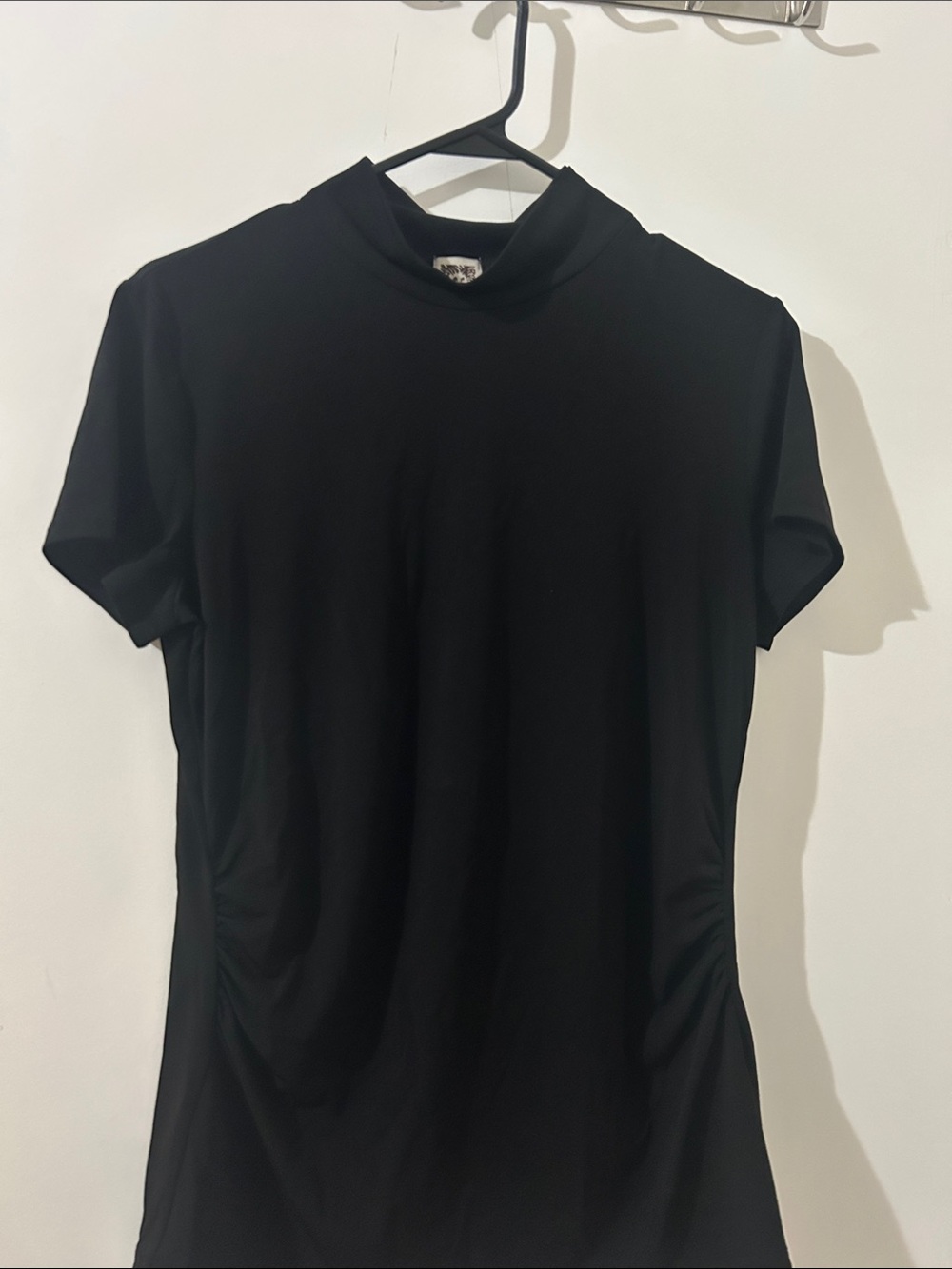 Anne Klein Black Short Sleeve Mock Neck Top